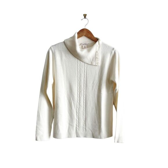 Carroll Reed Sweater Cream Side Collar Cable Detail Women's M Long Sleeved - Picture 1 of 6